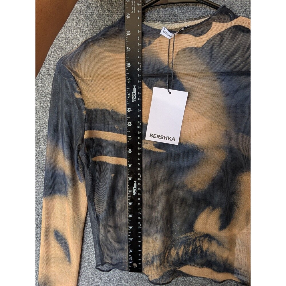 NWT Bershka Mesh Top M Ombre Abstract Graphic Long Sleeve High Neck Y2K Grunge - Picture 4 of 8